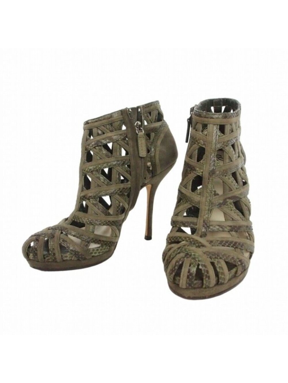 Gucci Sophia Ray Cage Booties Sandals High Heels Python Skin Khaki Boots EU